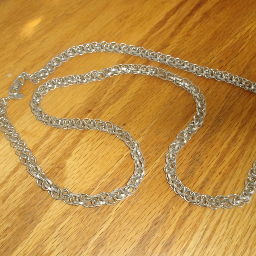 Roget Necklace Long Silver Tone Circle Rope Chain